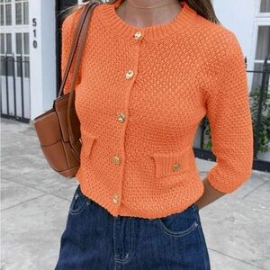 Women's Orange Button-Up Sweater